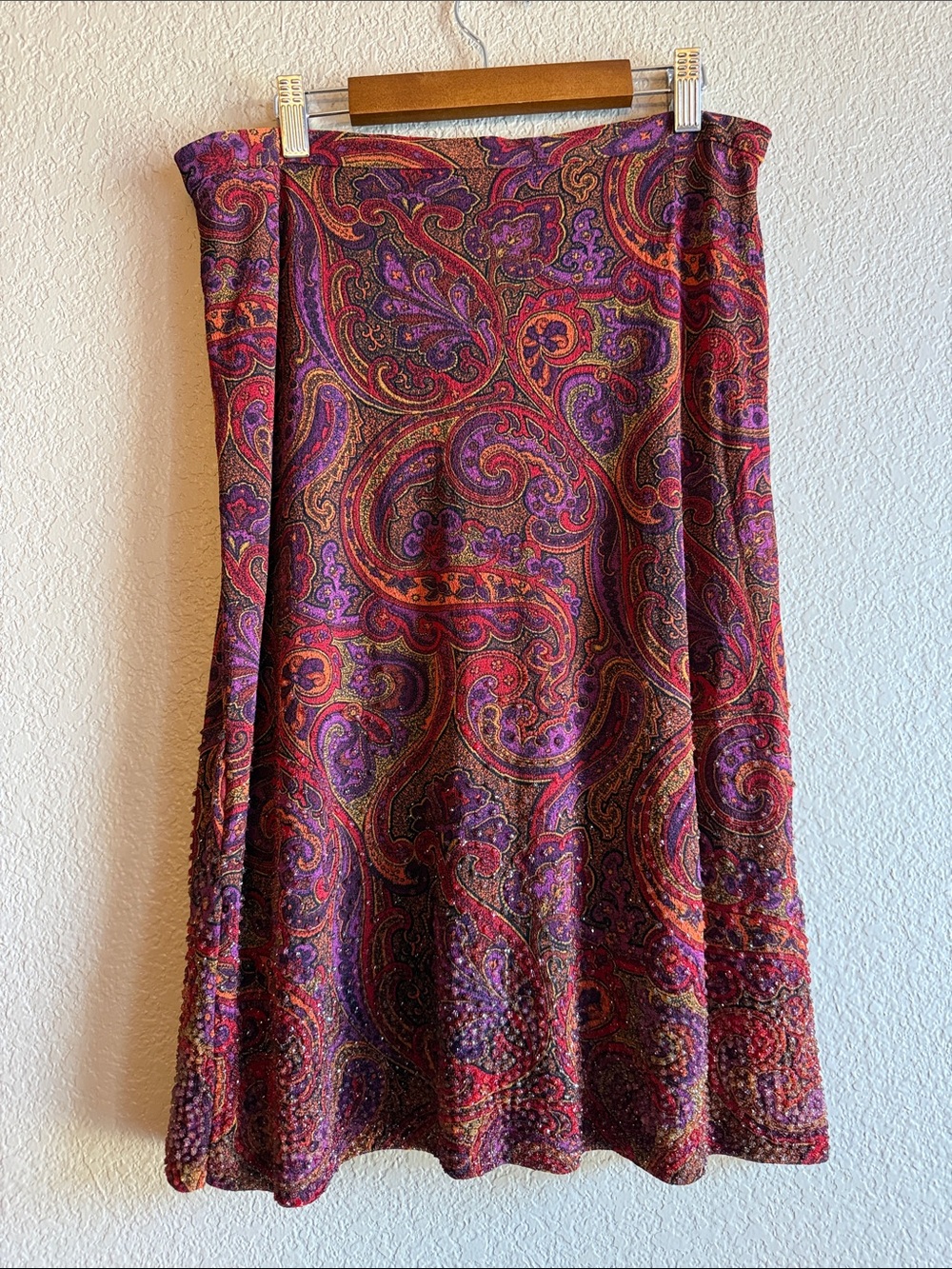 Vintage Paisley A-Line Skirt in Red & Purple